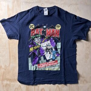Batman Joker Card Shirt Mens Large Blue Graphic Tee T-Shirt Delta Pro Weight